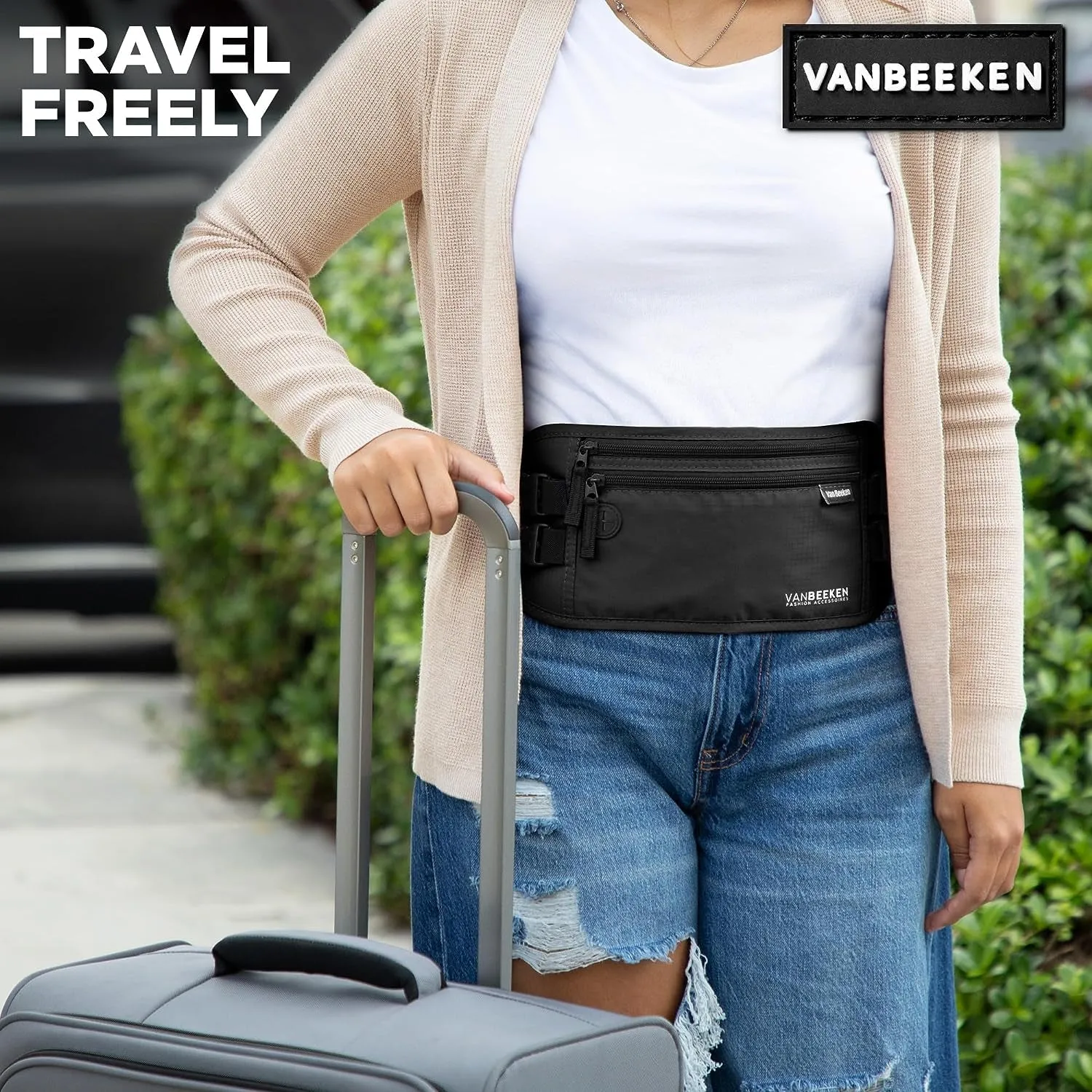 VAN BEEKEN Money Belt - RFID Passport Holder Men, Travel Wallet, Money Belt for Travel for Men & Women Hidden, Travel Fanny Pack, Anti-Theft Travel Money Belt under Clothes, Money Pouch & Passport Bag