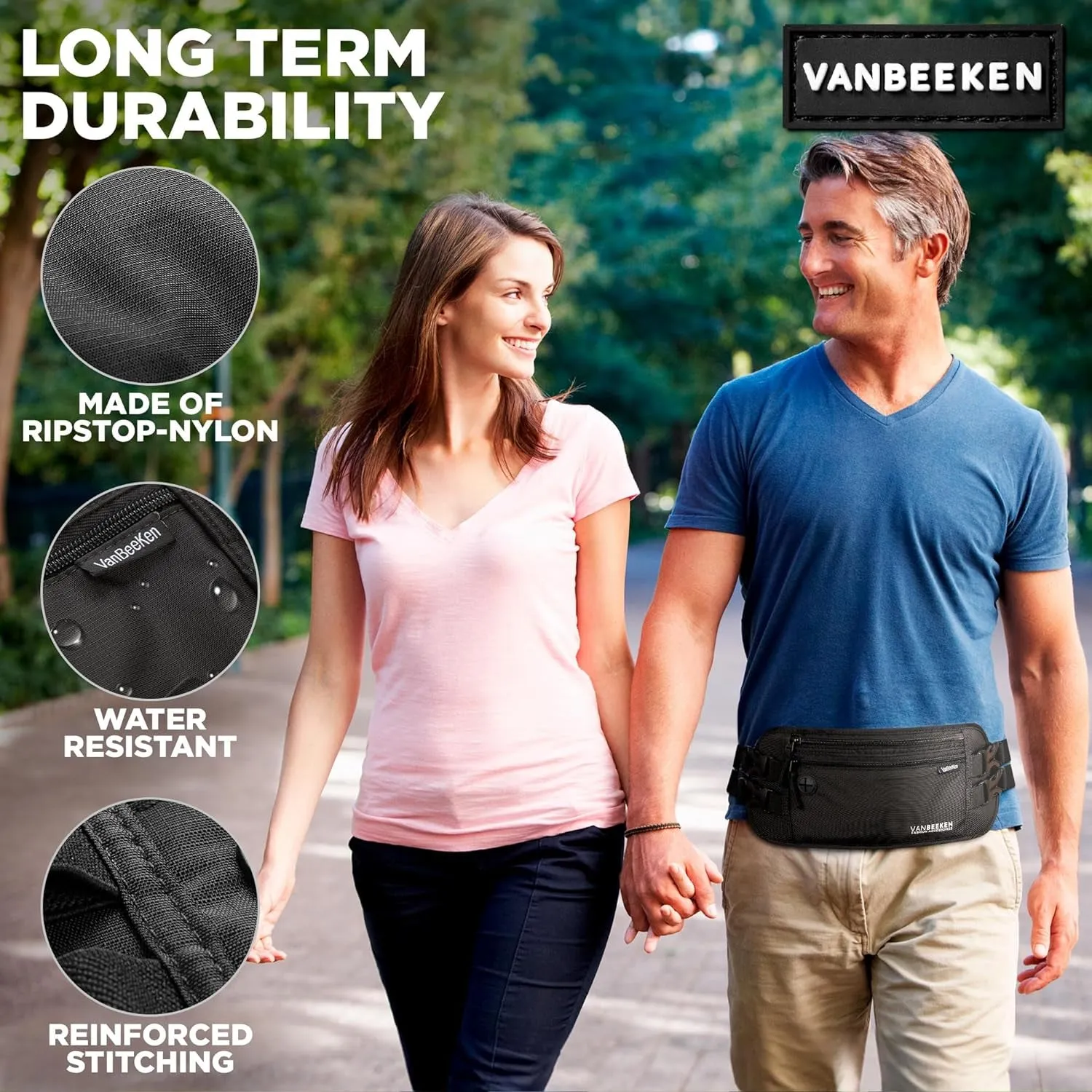 VAN BEEKEN Money Belt - RFID Passport Holder Men, Travel Wallet, Money Belt for Travel for Men & Women Hidden, Travel Fanny Pack, Anti-Theft Travel Money Belt under Clothes, Money Pouch & Passport Bag