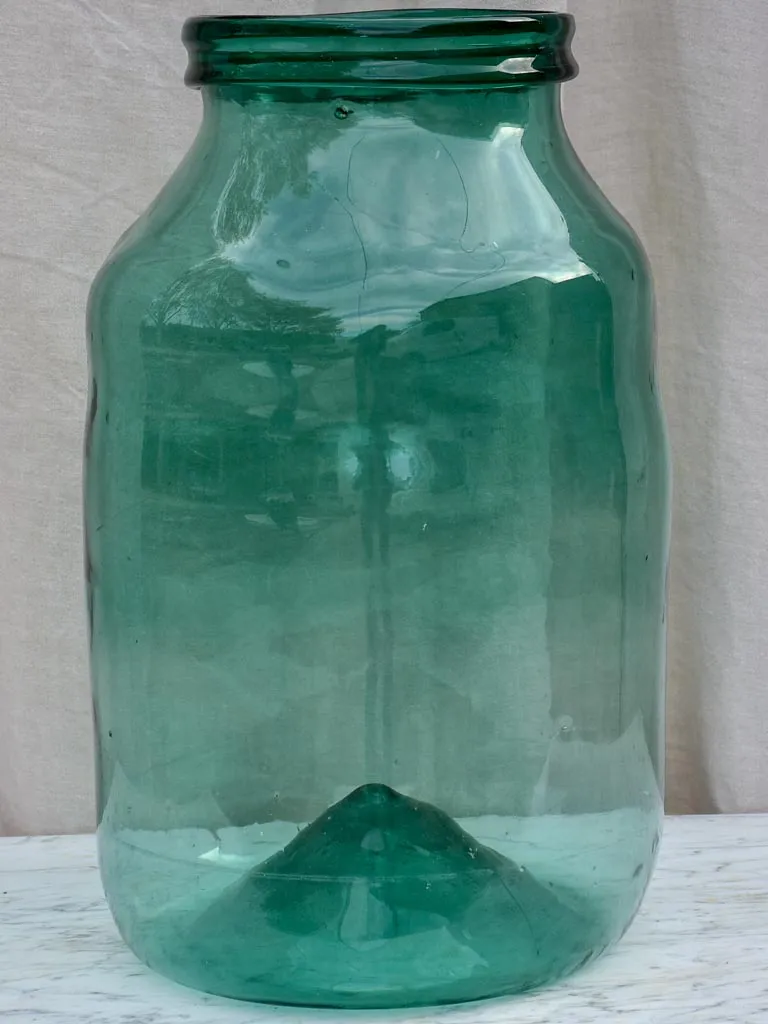 Very large 19th Century French glass preserving jar - blue / green 21¼"