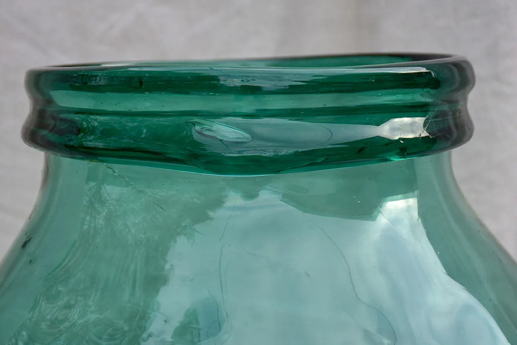Very large 19th Century French glass preserving jar - blue / green 21¼"
