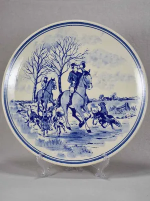 Vintage Delft wall plate of a hunting scene - blue and white 13½"