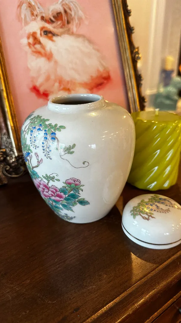 Vintage Ginger Jar, Japan, Floral and Bird Motif