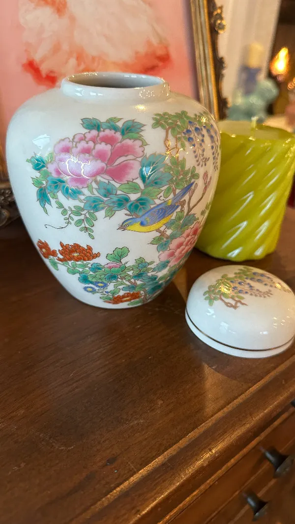 Vintage Ginger Jar, Japan, Floral and Bird Motif