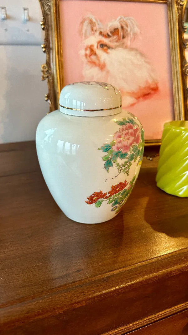 Vintage Ginger Jar, Japan, Floral and Bird Motif