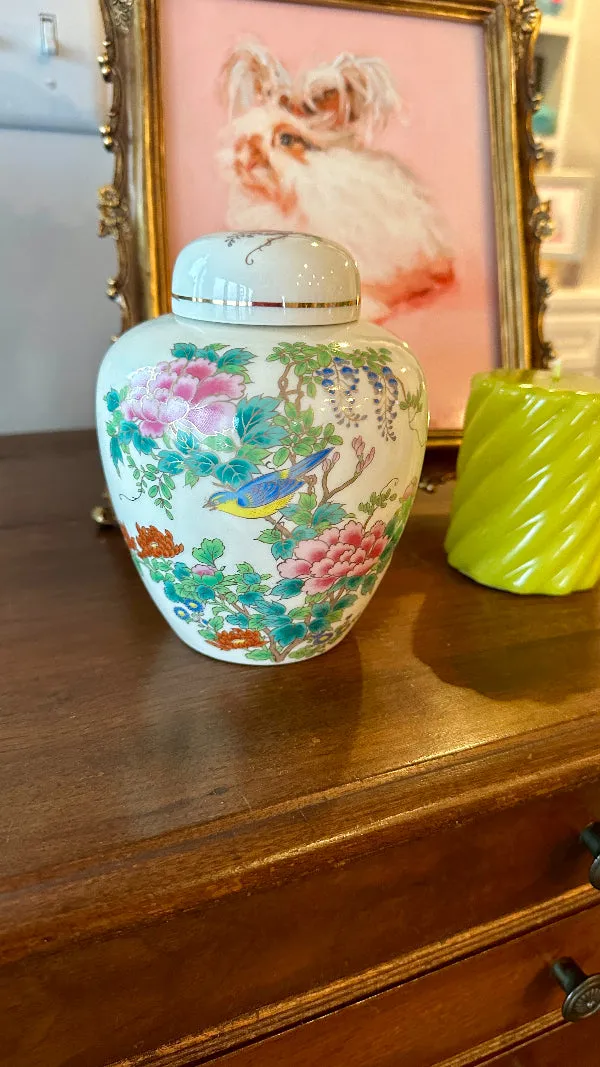 Vintage Ginger Jar, Japan, Floral and Bird Motif