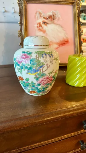 Vintage Ginger Jar, Japan, Floral and Bird Motif