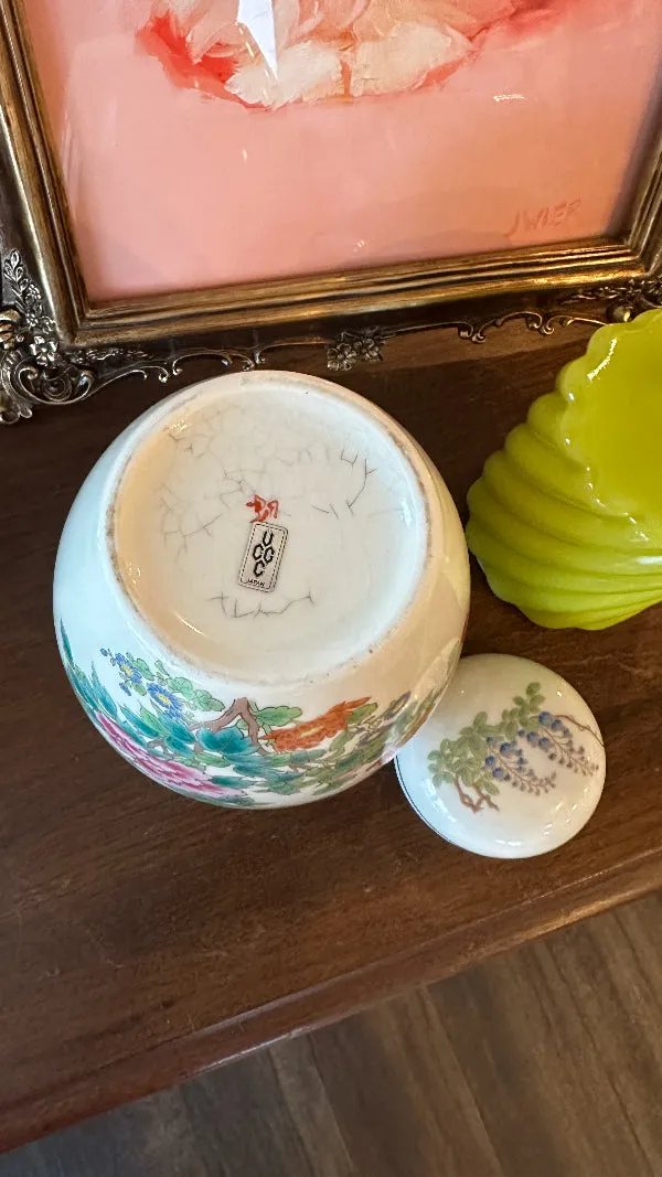 Vintage Ginger Jar, Japan, Floral and Bird Motif