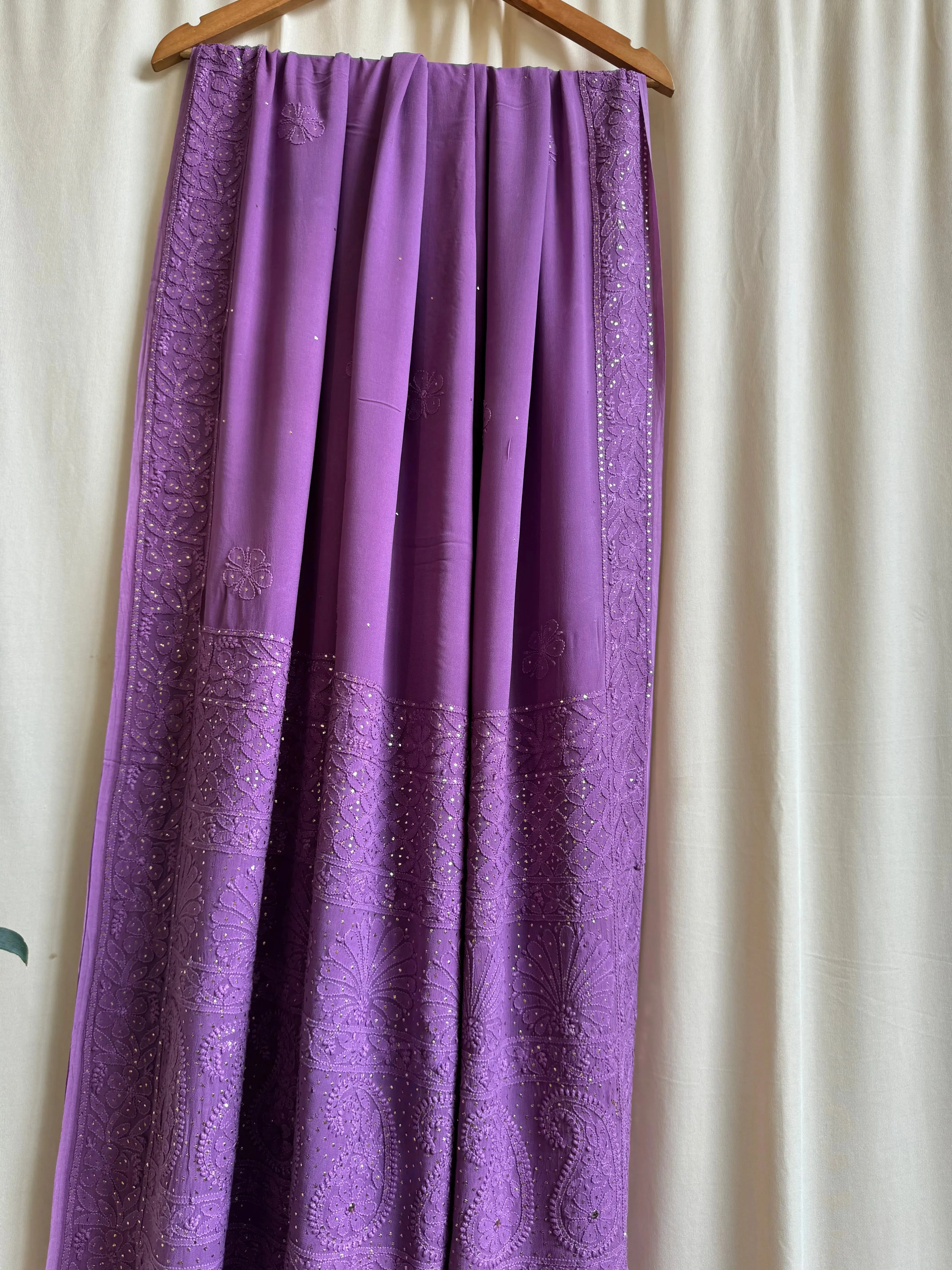 Viscose Deep Lilac Chikankari saree with Mukaish Work