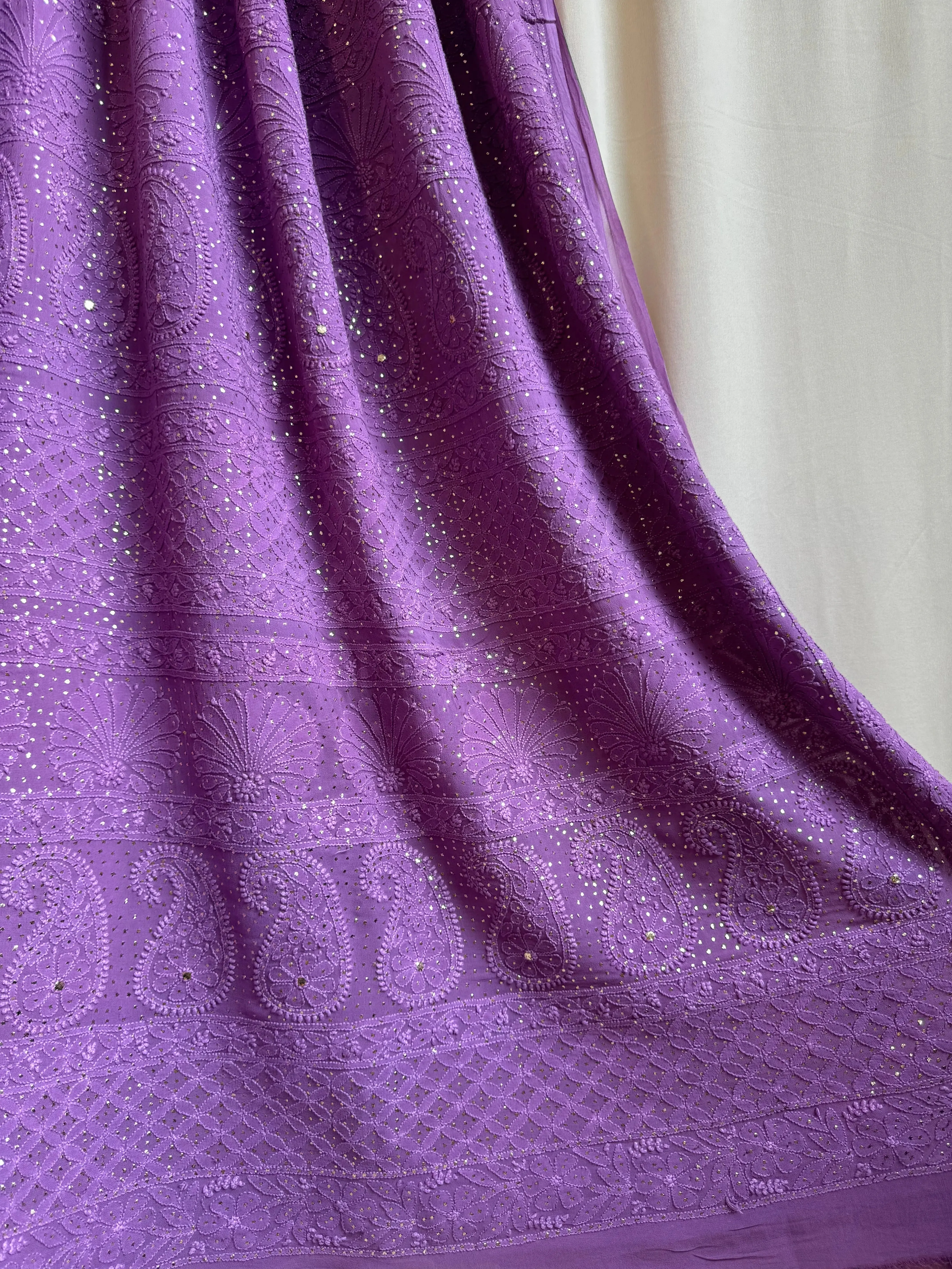 Viscose Deep Lilac Chikankari saree with Mukaish Work