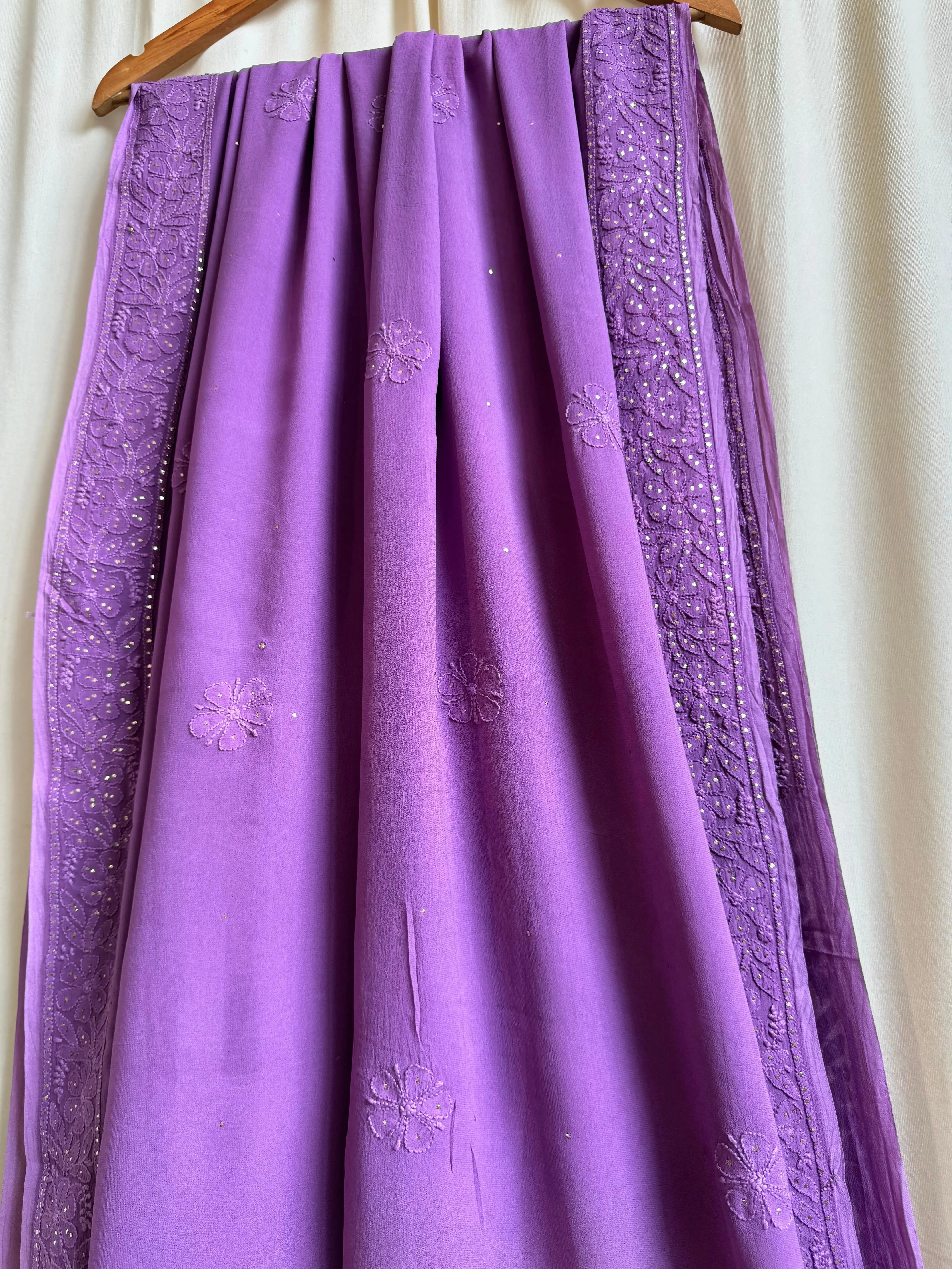 Viscose Deep Lilac Chikankari saree with Mukaish Work