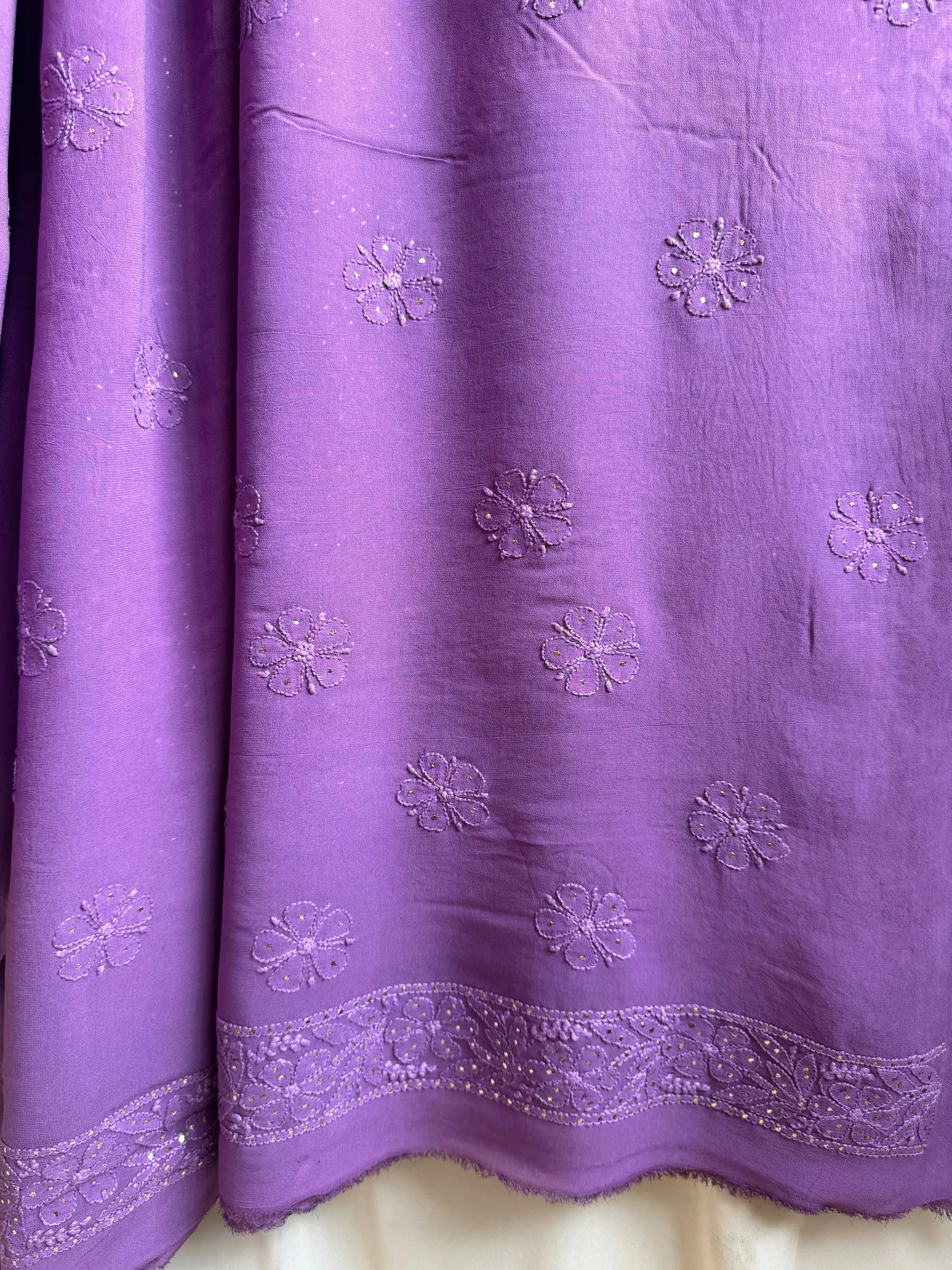 Viscose Deep Lilac Chikankari saree with Mukaish Work