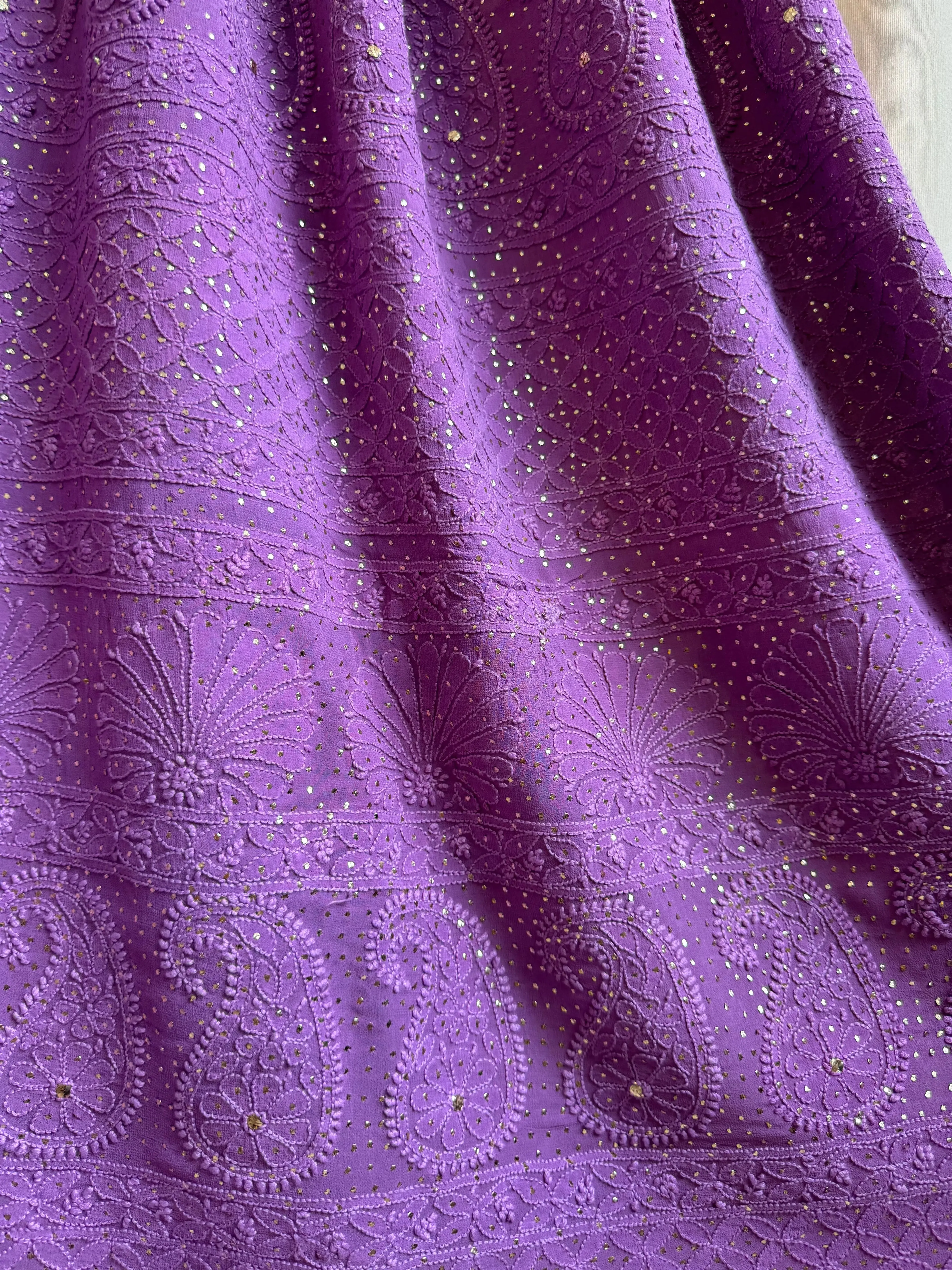 Viscose Deep Lilac Chikankari saree with Mukaish Work