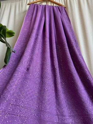 Viscose Deep Lilac Chikankari saree with Mukaish Work
