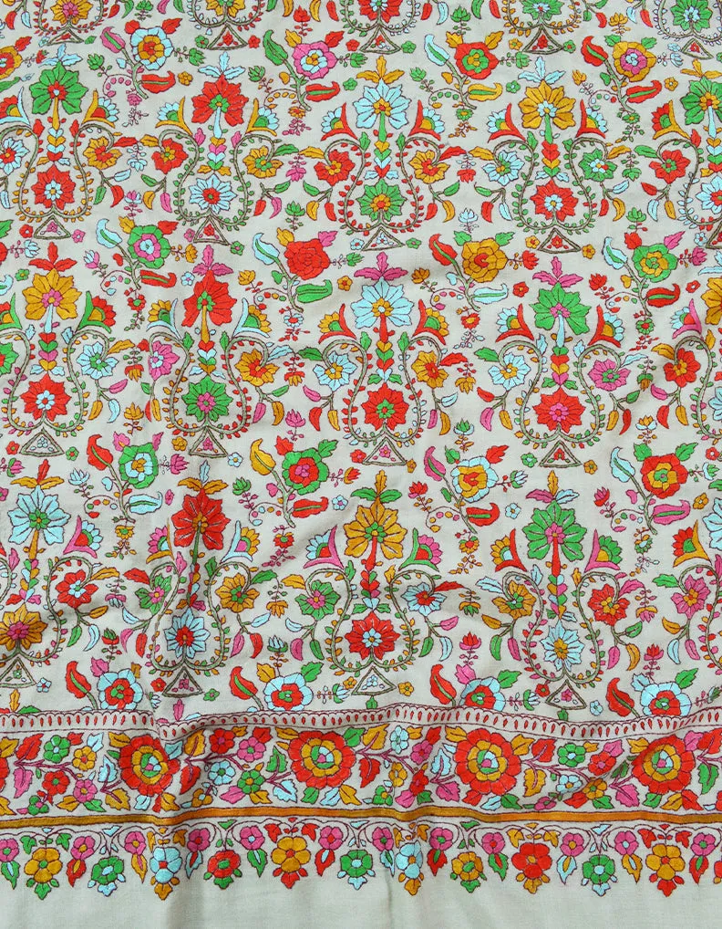 White and Red Embroidery Pashmina Shawl 7349
