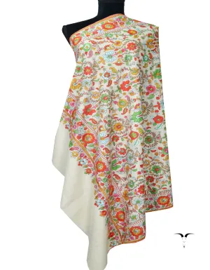 White and Red Embroidery Pashmina Shawl 7349