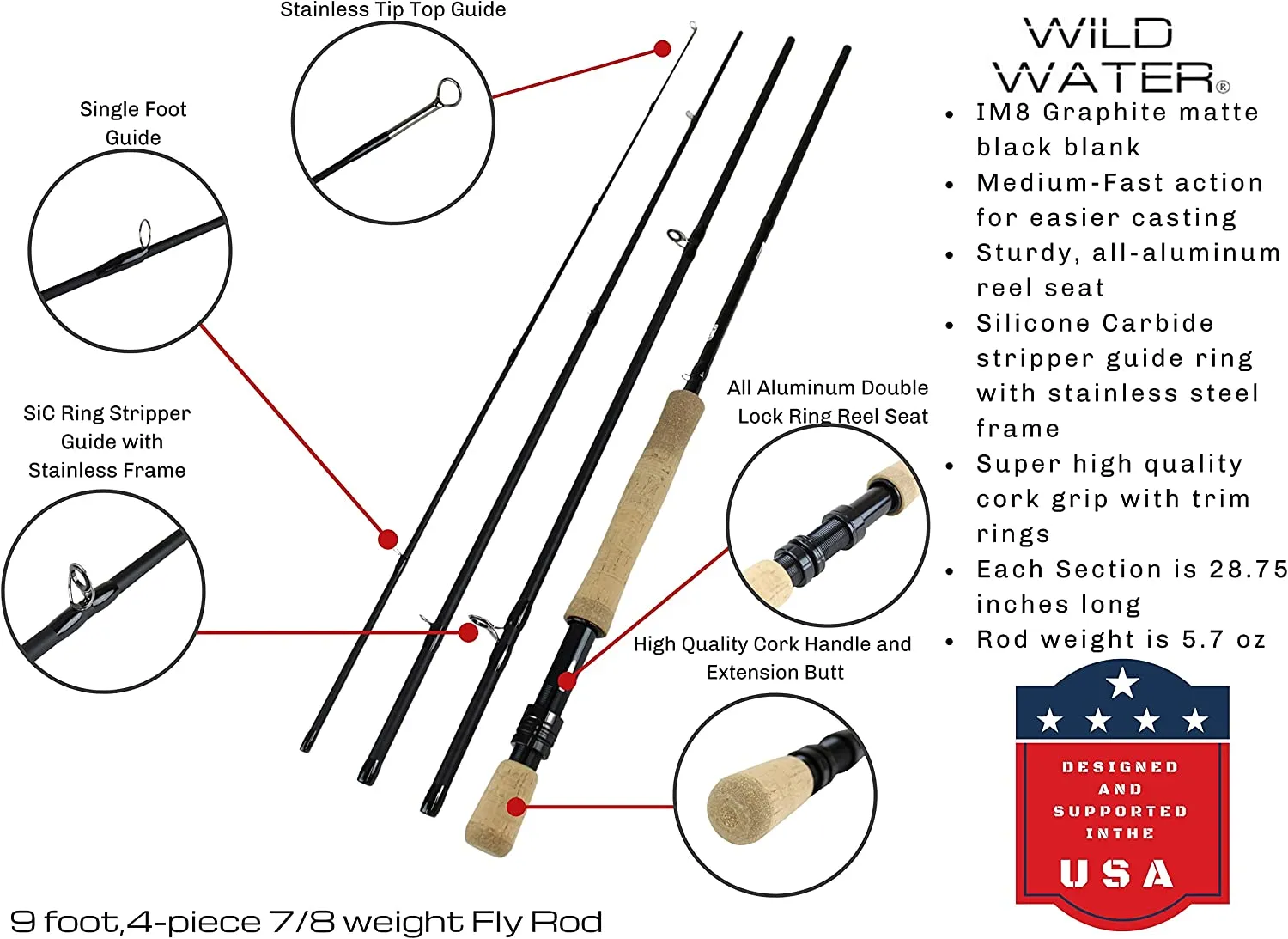 Wild Water Fly Fishing Kit, 9ft 7/8 Weight Rod and CNC Reel Package