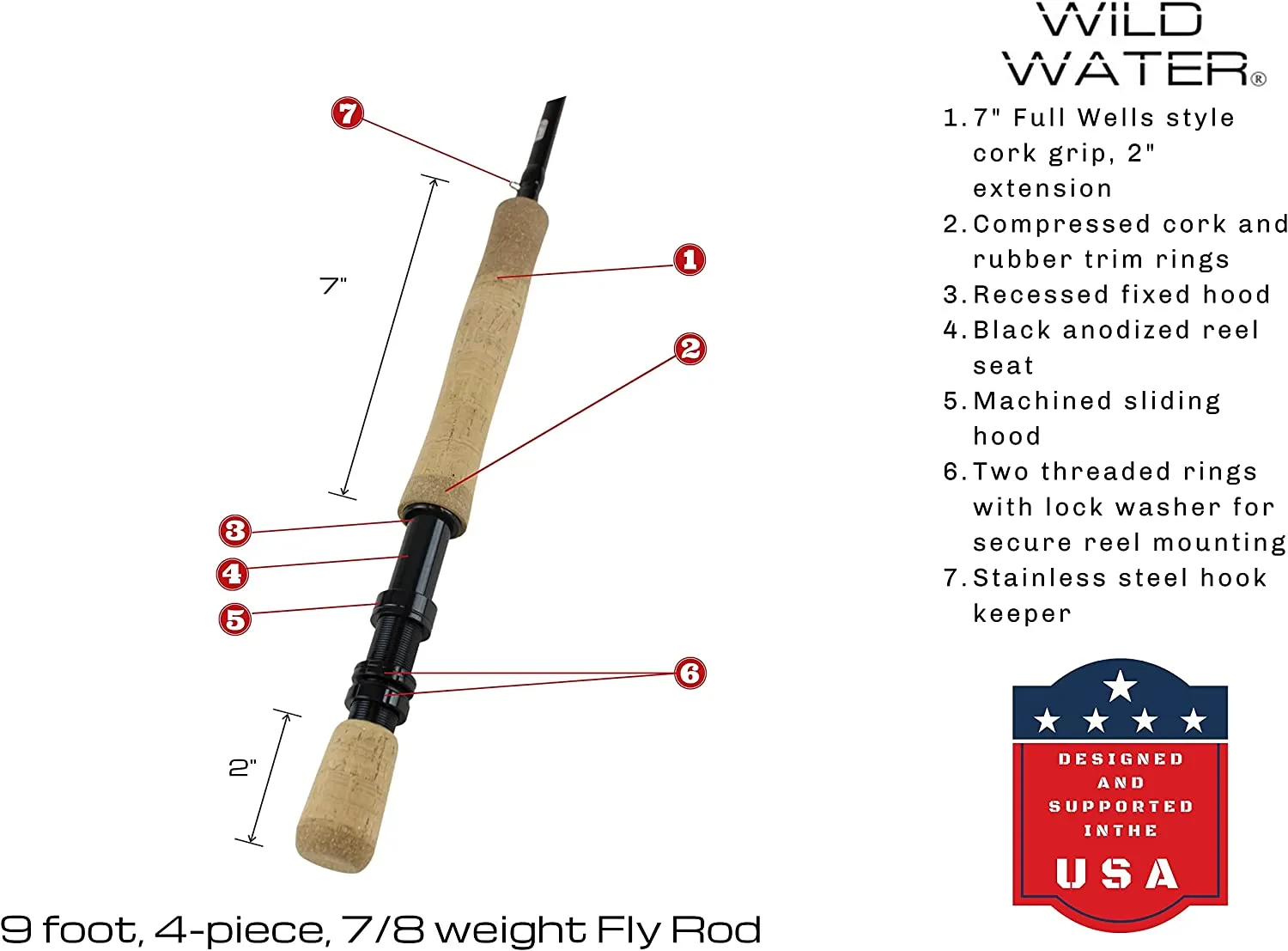 Wild Water Fly Fishing Kit, 9ft 7/8 Weight Rod and CNC Reel Package
