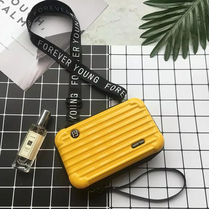 Women Suitcase Box Shape Crossbody Shoulder Bag Letter Band Travel Carrying