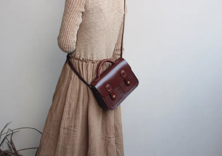 Womens Brown Leather Satchel Bag Handmade Crossbody Bag for Women