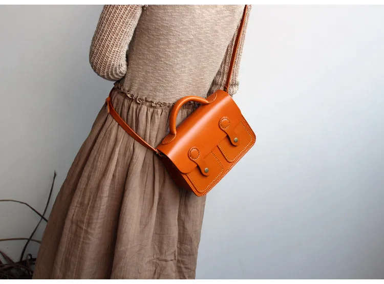 Womens Brown Leather Satchel Bag Handmade Crossbody Bag for Women