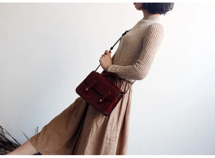 Womens Brown Leather Satchel Bag Handmade Crossbody Bag for Women