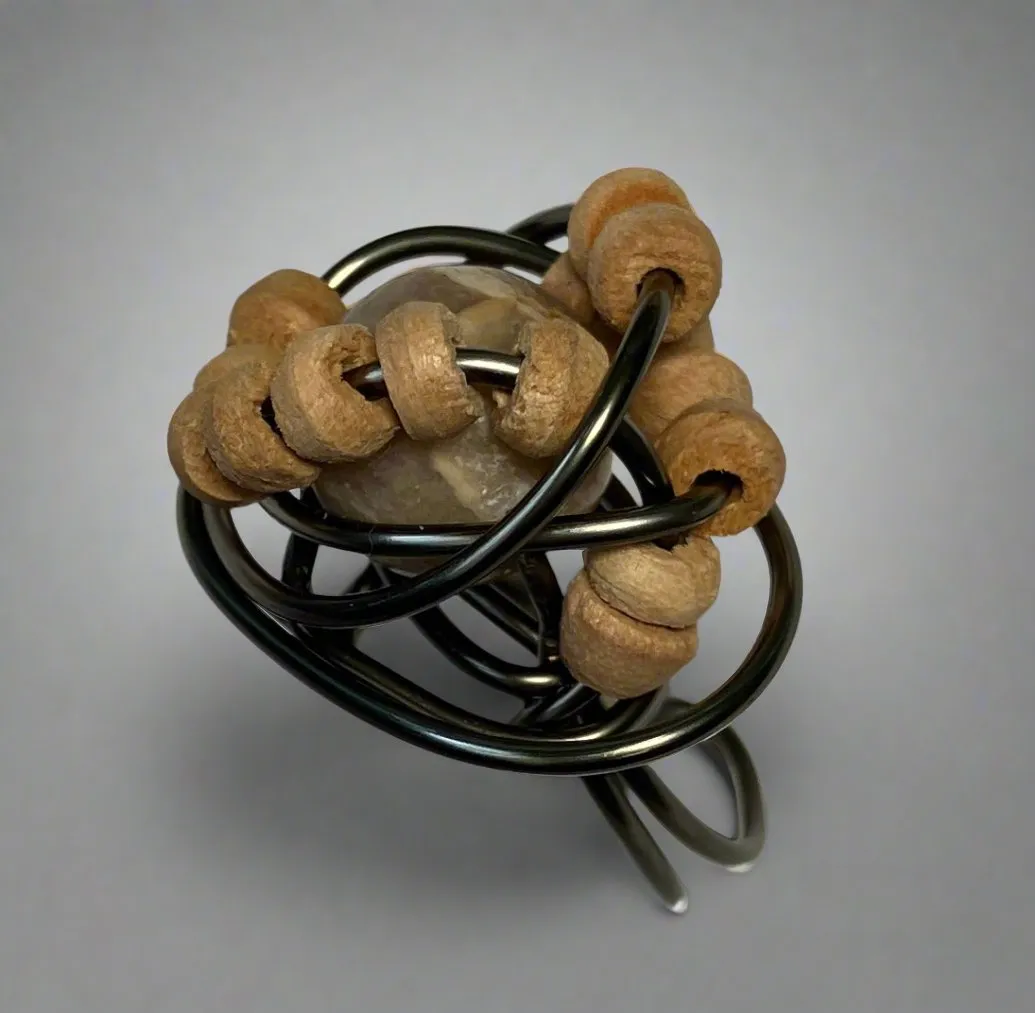 Wood and Unknown Bead Tan Bead Ring