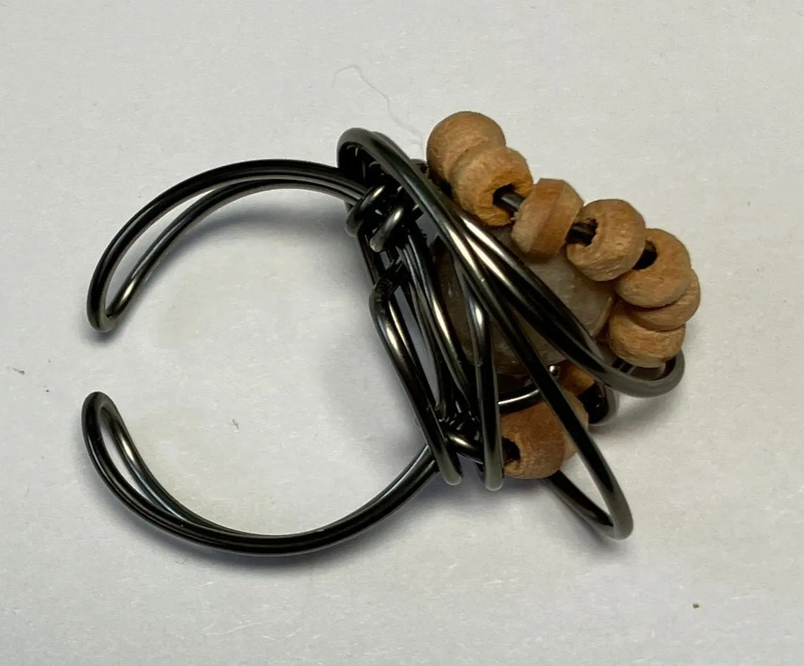 Wood and Unknown Bead Tan Bead Ring