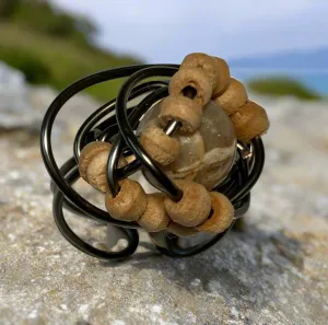 Wood and Unknown Bead Tan Bead Ring