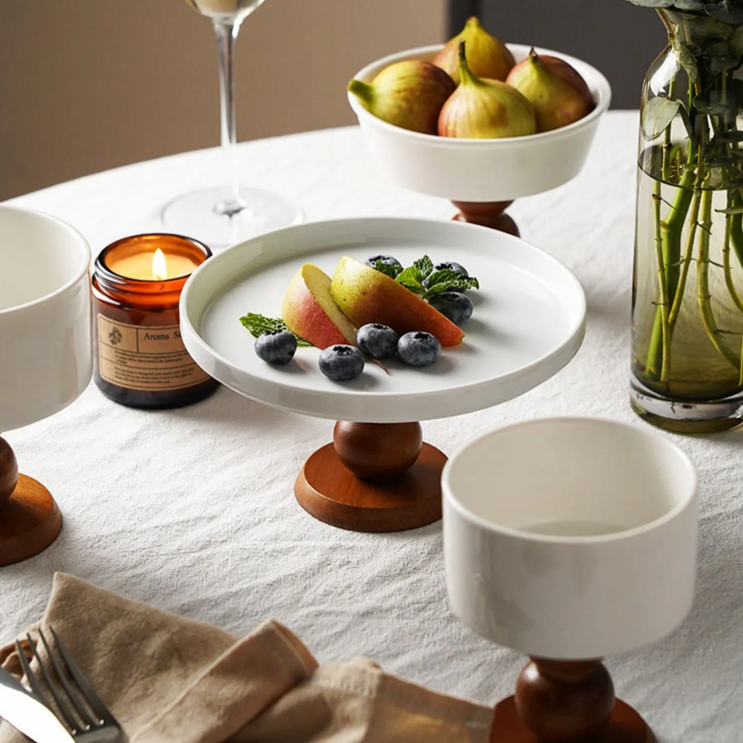 Wooden Ceramic Dessert Bowl