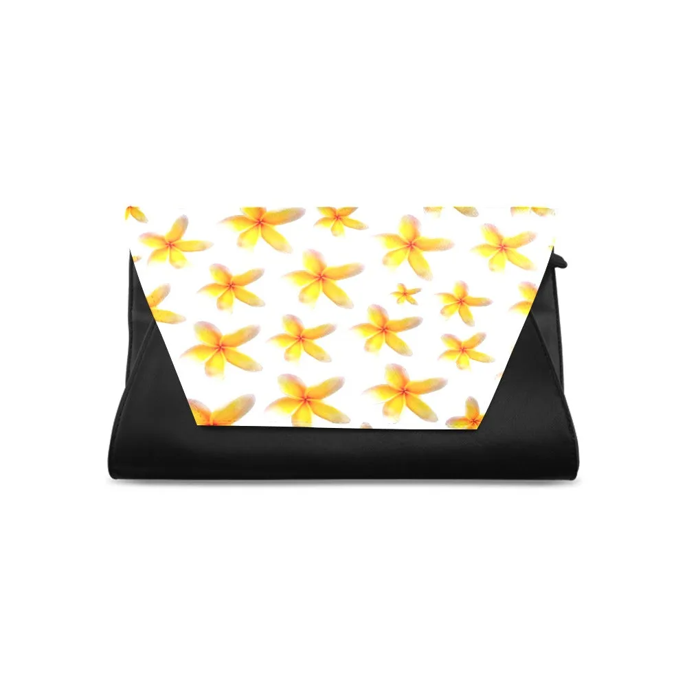 Yellow Frangipanis White Clutch Bag