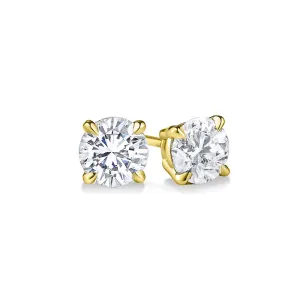 YELLOW GOLD STERLING SILVER 4 PRONGS DIAMONDS STUDS EARRINGS