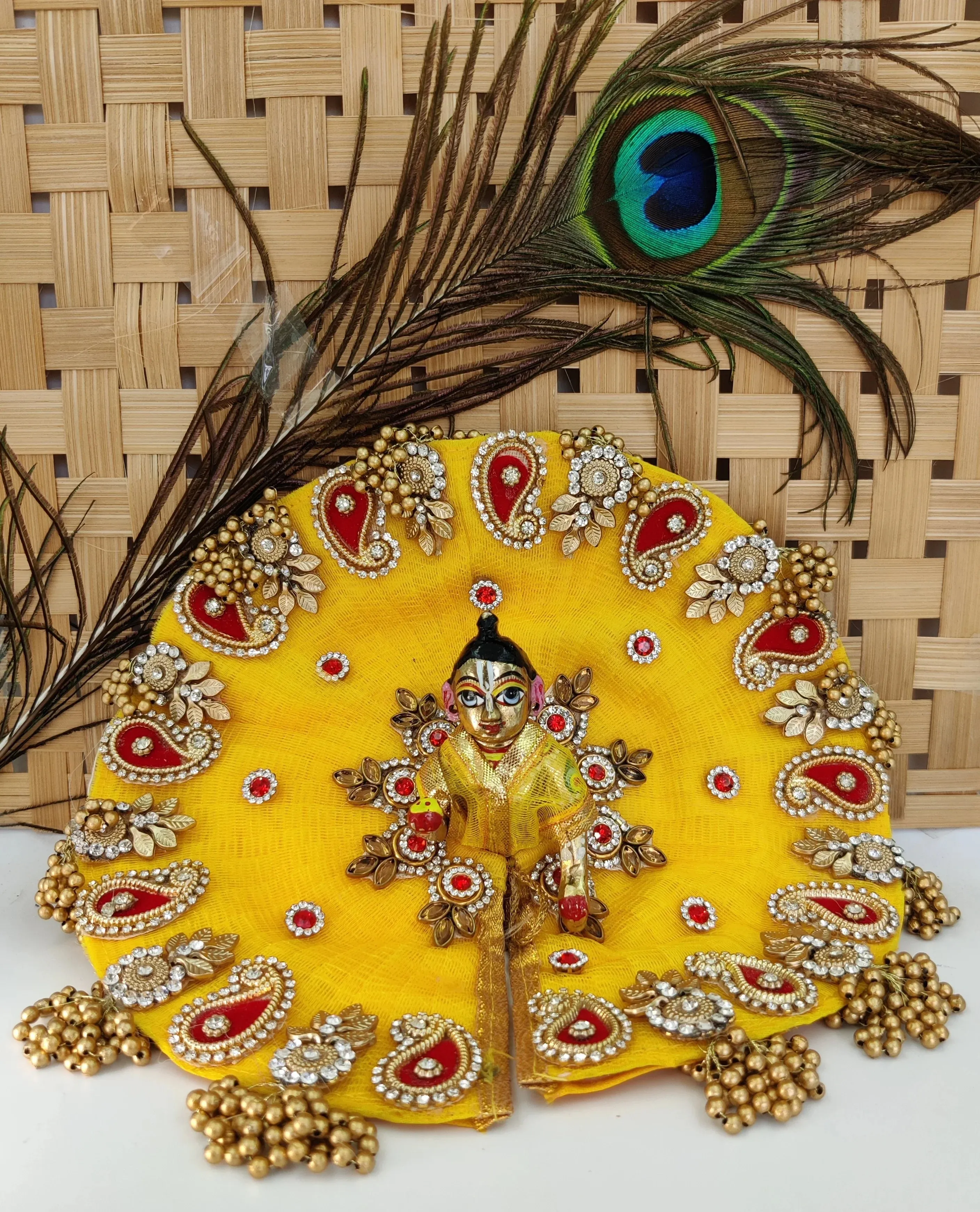 yellow laddu gopal dress with pagdi