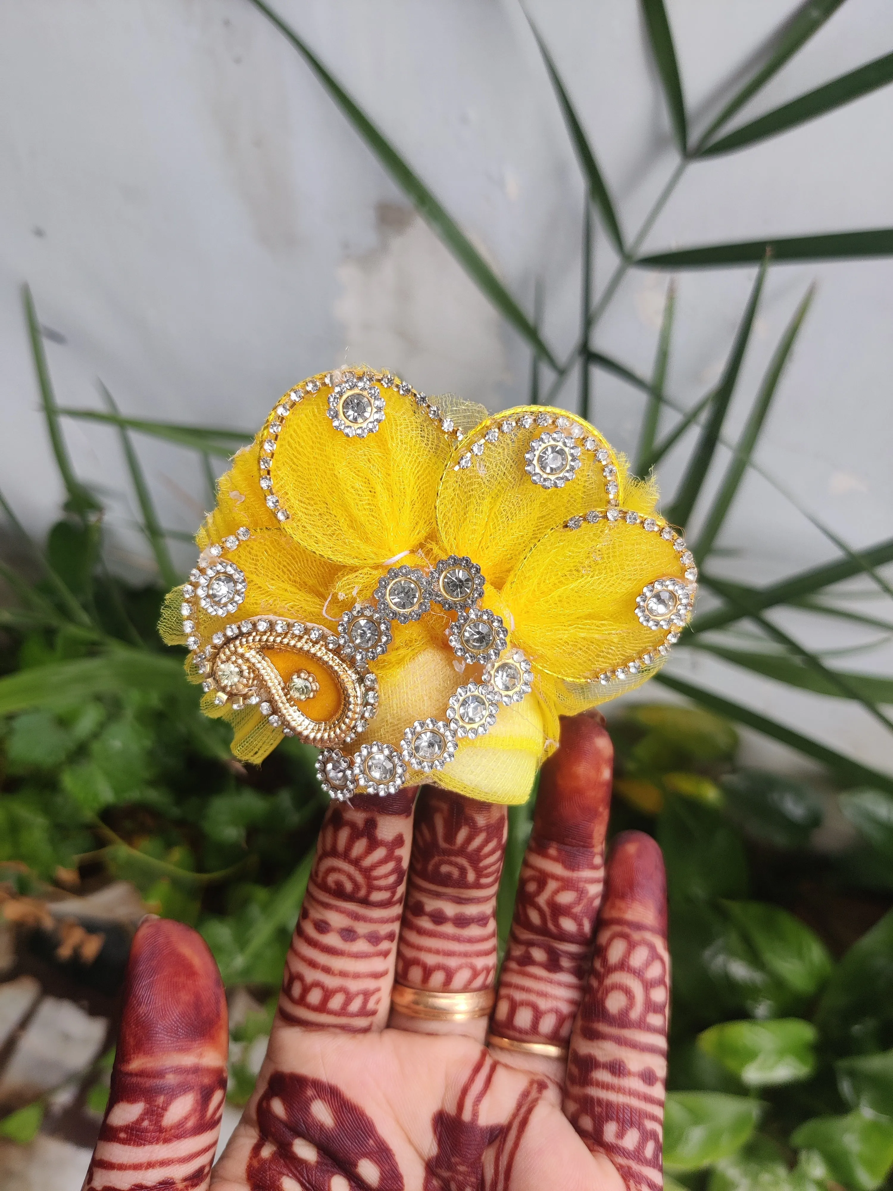 Yellow patti butterfly design heavy laddu gopal dress with pagdi and choli