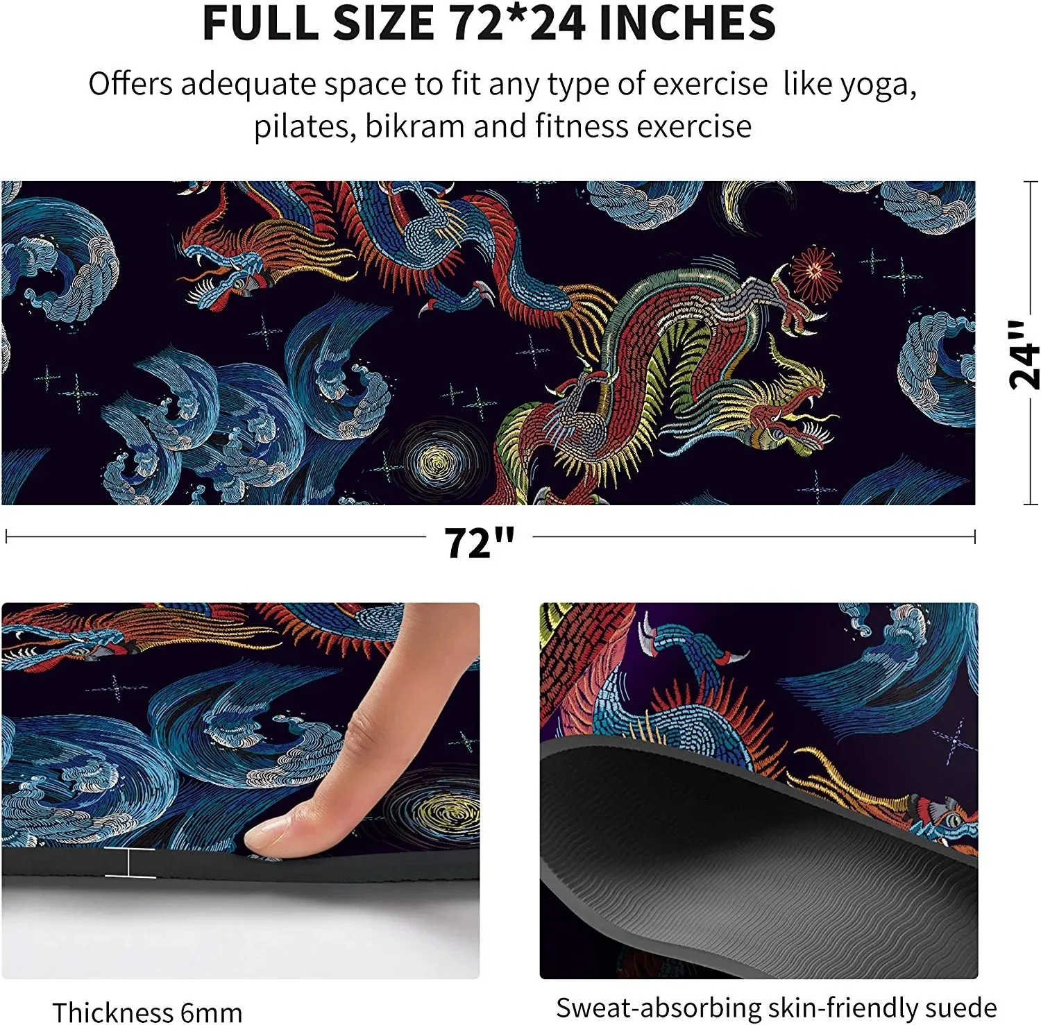 Yoga Mat Eco Friendly TPE Non Slip Fitness Exercise Mat with Carrying Bag,72"X24" Extra Thick 6MM Exercise & Workout Mat for Yoga, Pilates Fitness and Floor Exercises