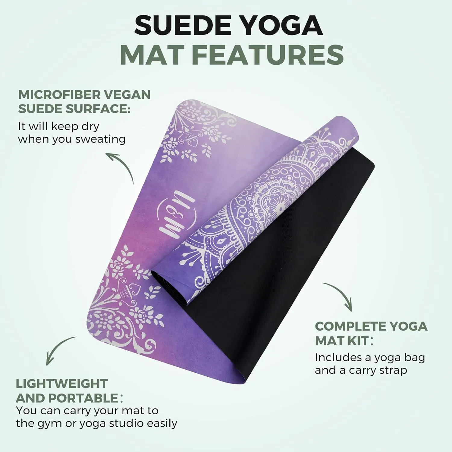 Yoga Mat Non-Slip, Exercise Suede Mat with Carrying Bag for Home Yoga