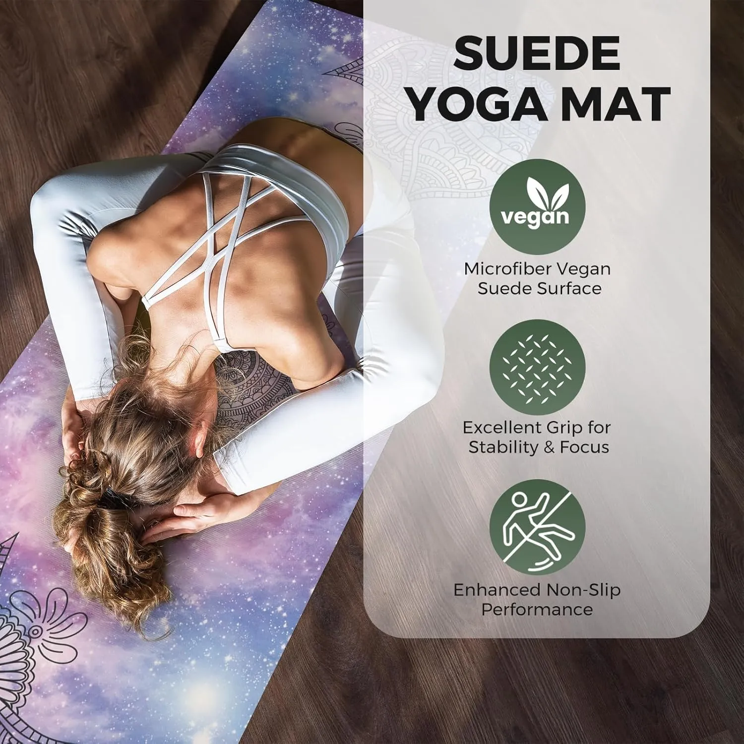 Yoga Mat Non-Slip, Exercise Suede Mat with Carrying Bag for Home Yoga