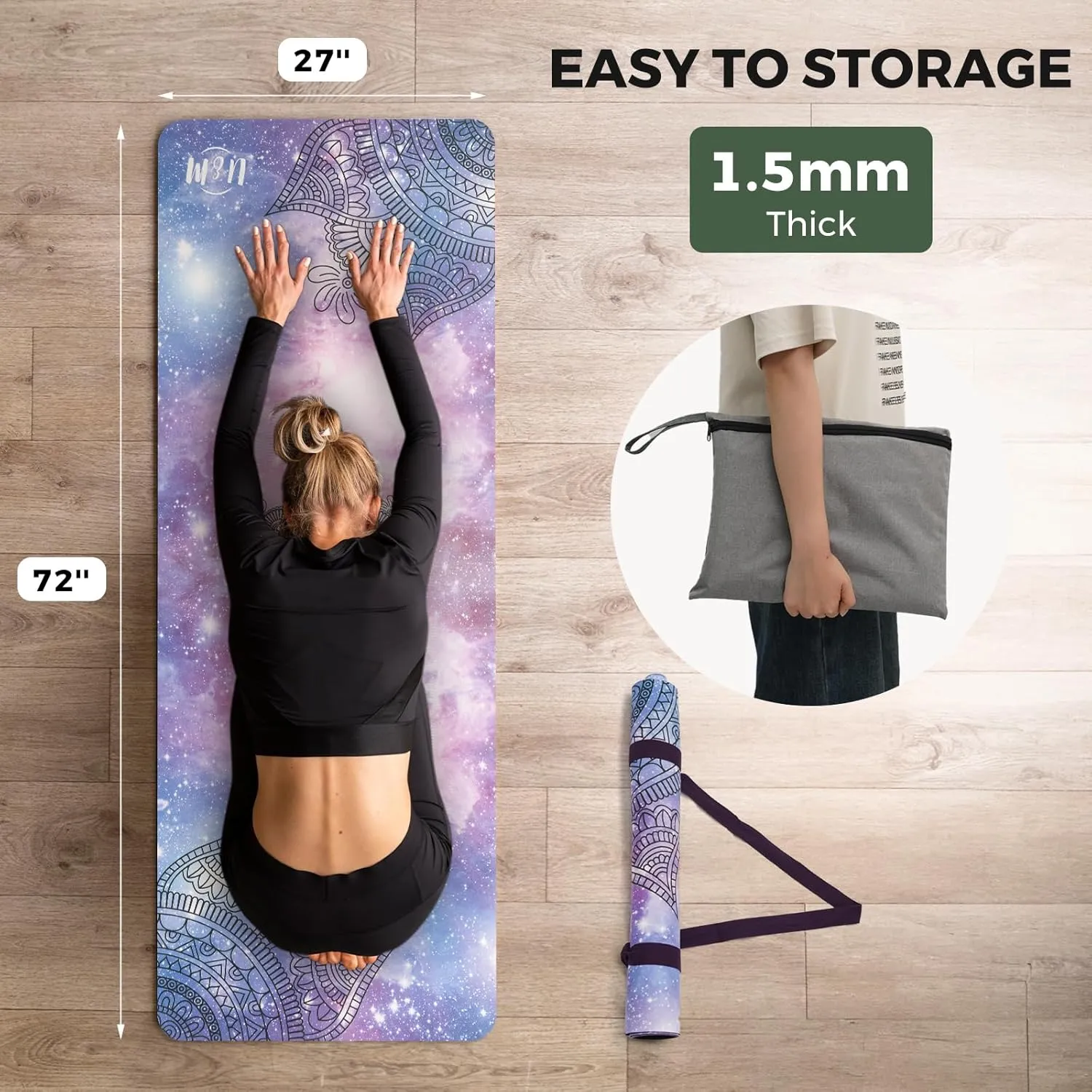 Yoga Mat Non-Slip, Exercise Suede Mat with Carrying Bag for Home Yoga