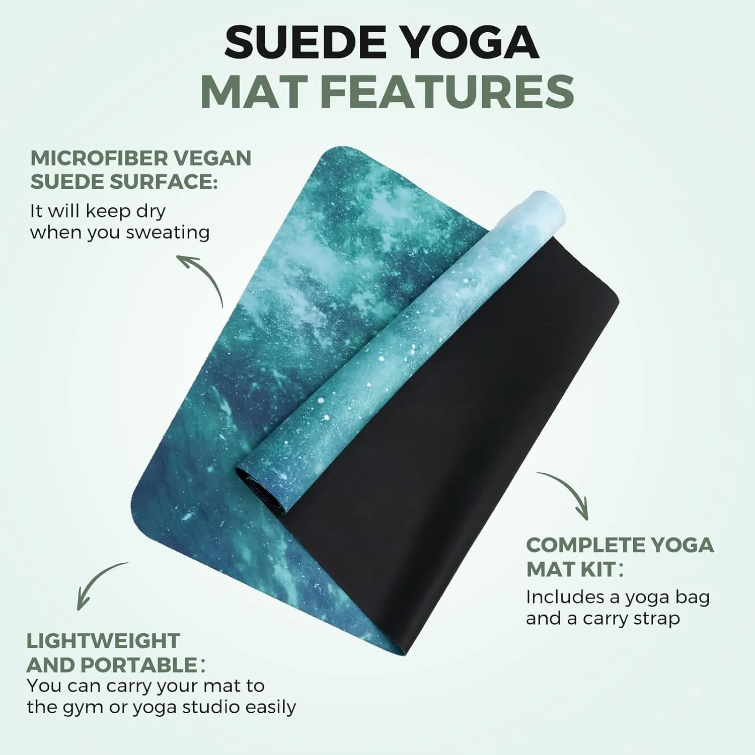 Yoga Mat Non-Slip, Exercise Suede Mat with Carrying Bag for Home Yoga