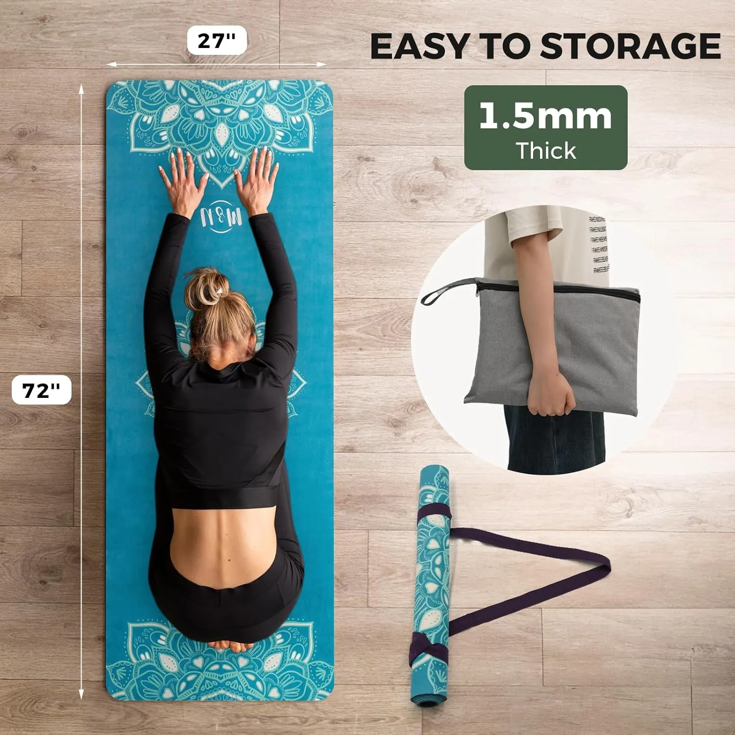 Yoga Mat Non-Slip, Exercise Suede Mat with Carrying Bag for Home Yoga