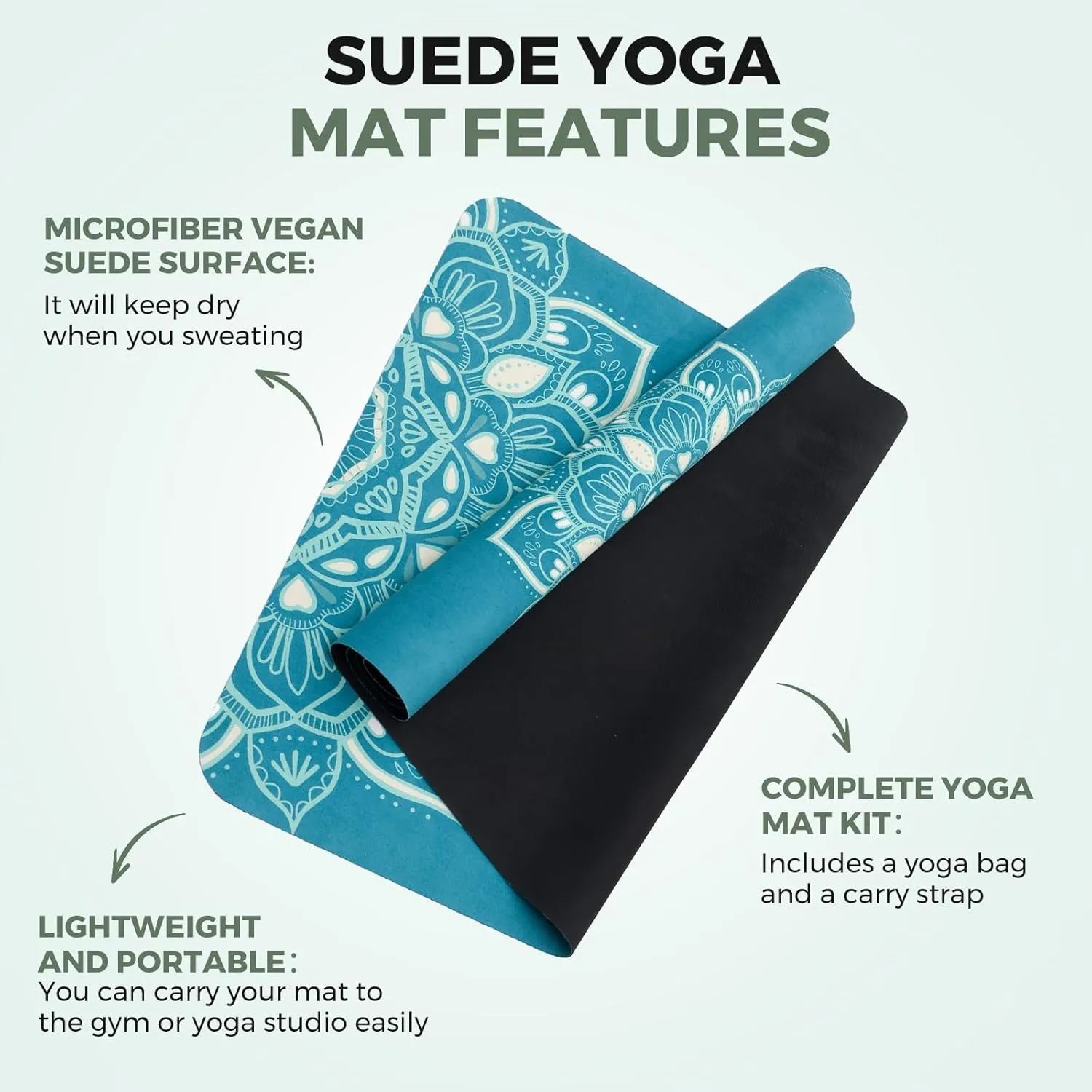 Yoga Mat Non-Slip, Exercise Suede Mat with Carrying Bag for Home Yoga