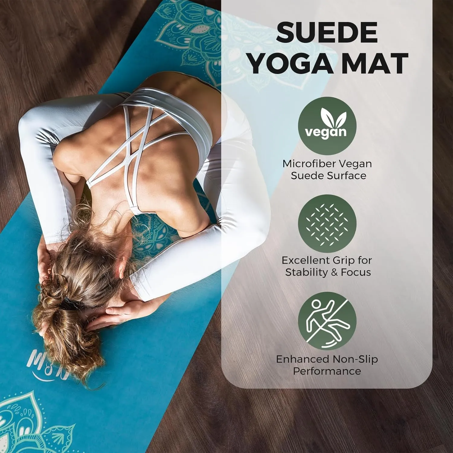 Yoga Mat Non-Slip, Exercise Suede Mat with Carrying Bag for Home Yoga