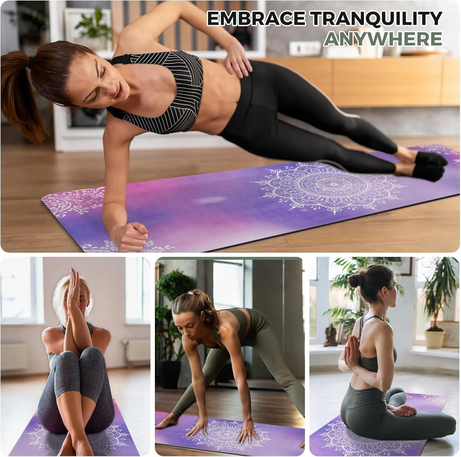 Yoga Mat Non-Slip, Exercise Suede Mat with Carrying Bag for Home Yoga