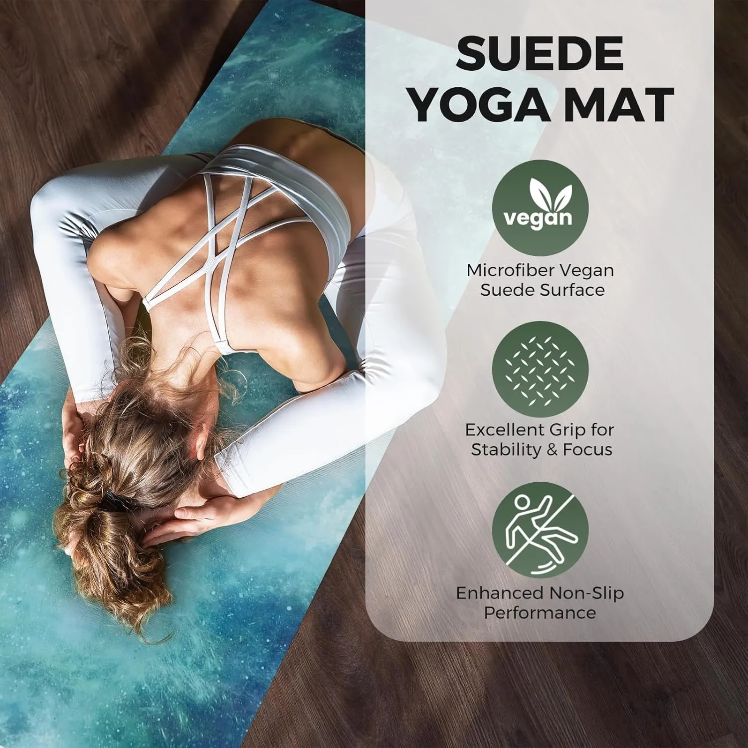 Yoga Mat Non-Slip, Exercise Suede Mat with Carrying Bag for Home Yoga
