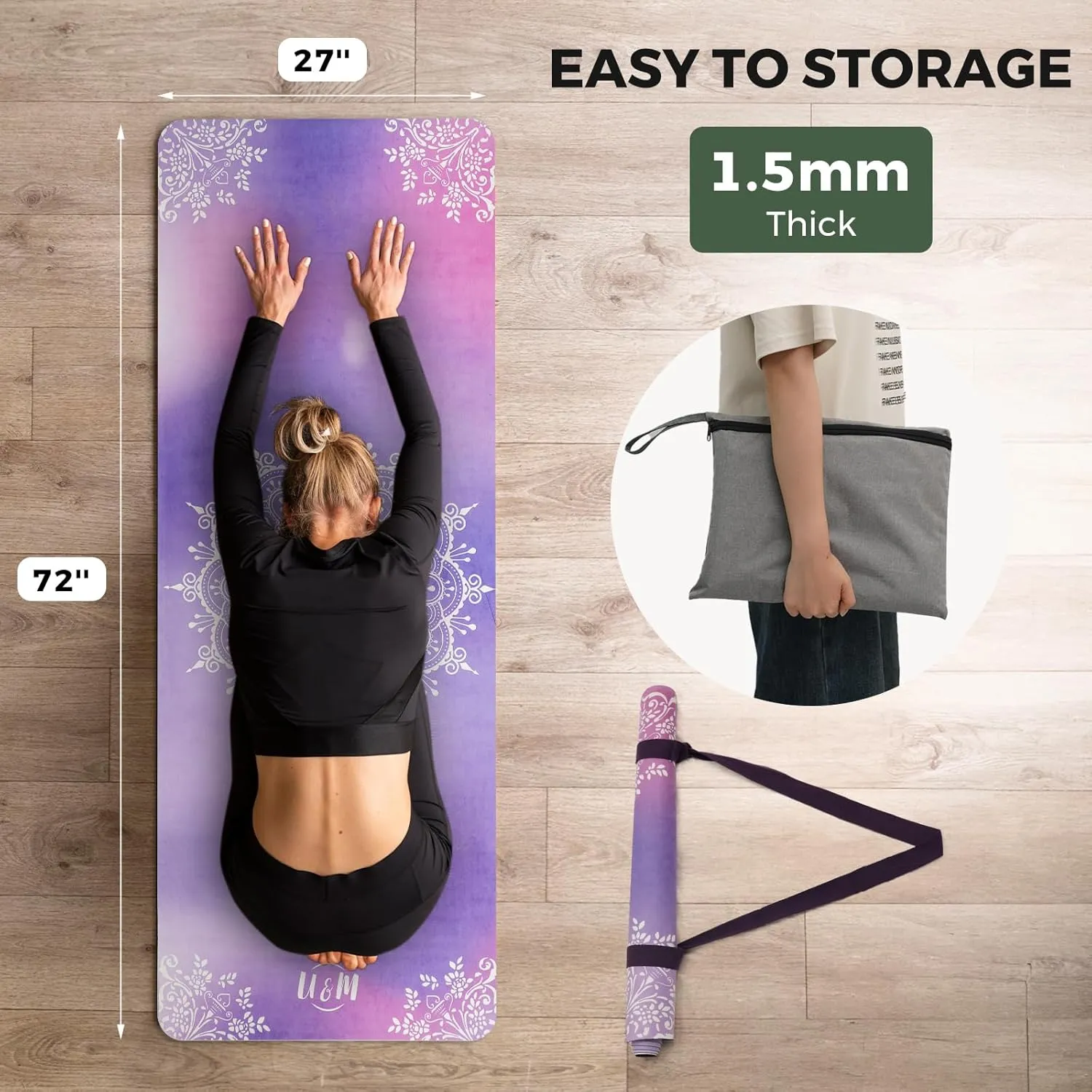Yoga Mat Non-Slip, Exercise Suede Mat with Carrying Bag for Home Yoga