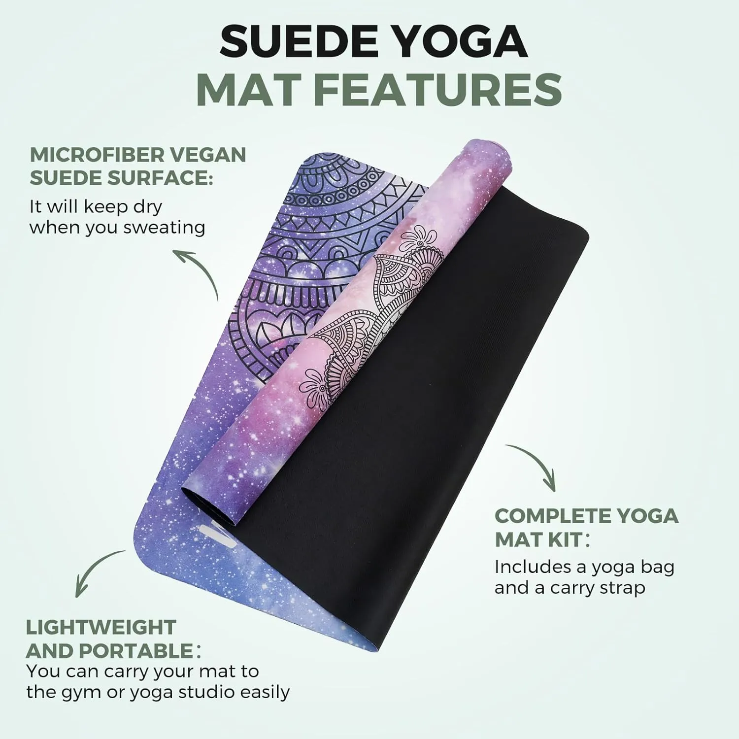 Yoga Mat Non-Slip, Exercise Suede Mat with Carrying Bag for Home Yoga