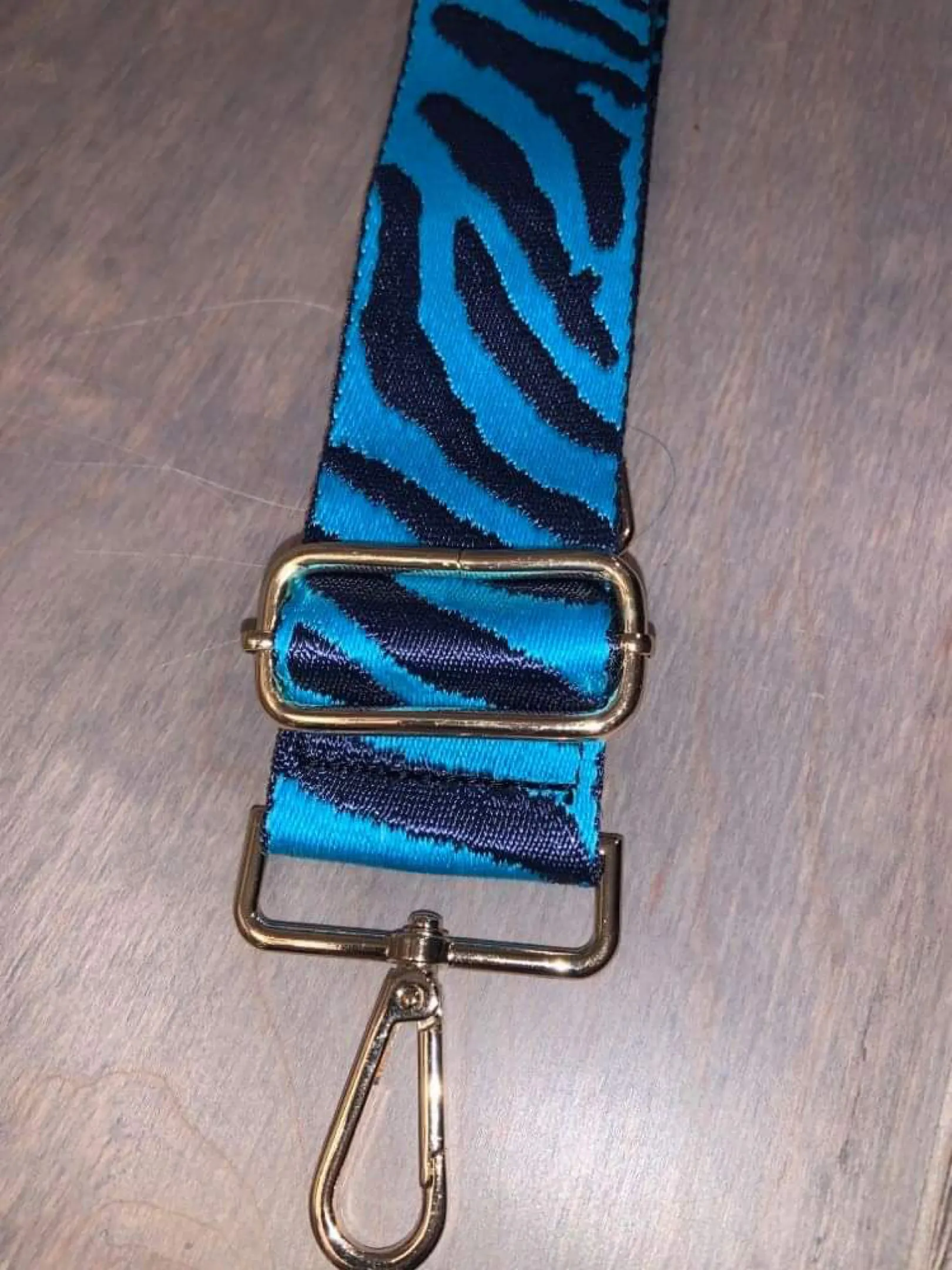 Zebra Bag Strap with metallic stars and stripe with gold hardware-  5 cm width    Turquoise, Pink or Fuchsia available