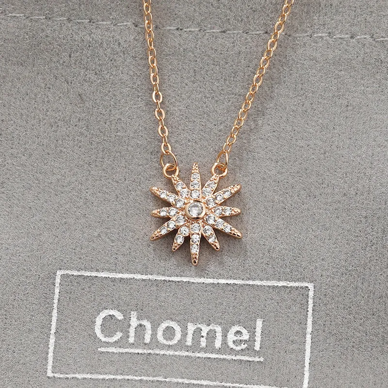 Zircon Sunflower Pendant Silver Necklace for Women